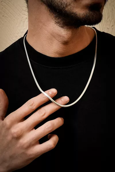 Сребърно колие с рибена кост, проба сребро, модел рибена кост, унисекс верижка