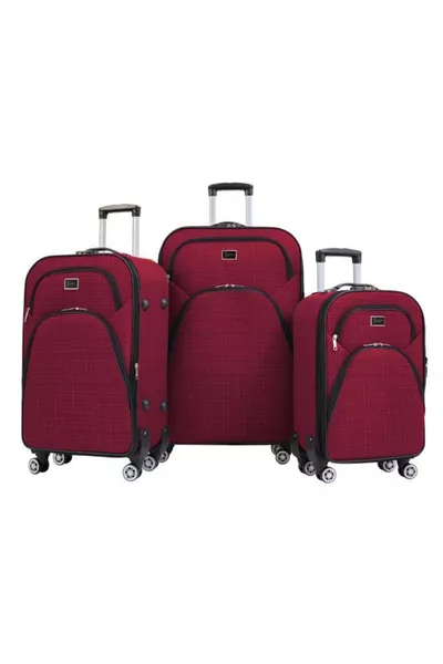 3-Piece Suitcase Set 4-Wheel Fabric Suitcase Burgundy 