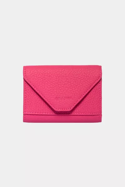 Portafoglio a fisarmonica in vera pelle con calamita per donna e uomo, portacarte, rosa