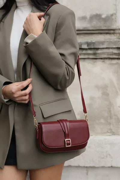 Burgundy Women's Buckle Crossbody Bag