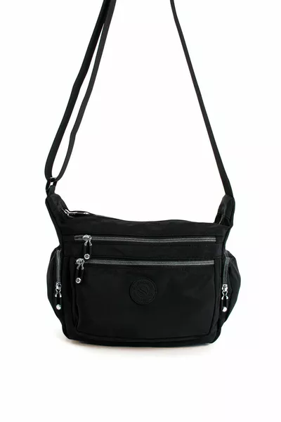 حقيبة كتف نسائية مقاومة للماء من قماش كرينكال، سوداء اللون، مزودة بأحزمة قابلة للتعديل للارتداء على الكتف بشكل متقاطع