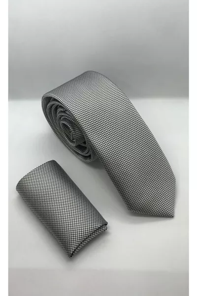 Men's Gray Herringbone Pocket Square Tie