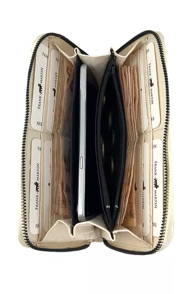 محفظة نسائية كريمية من الجلد الصناعي مع صندوق لإيفا، مزودة بسحّاب ولديها جيب للنقود الورقية والهاتف