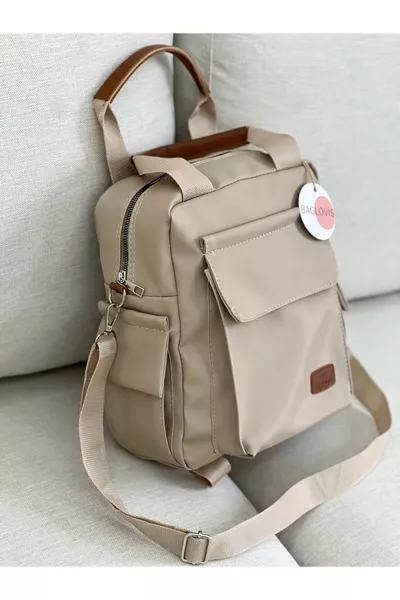 SAC À DOS FEMME VISON AVEC DÉTAILS LATÉRAUX ET POCHE À RABAT