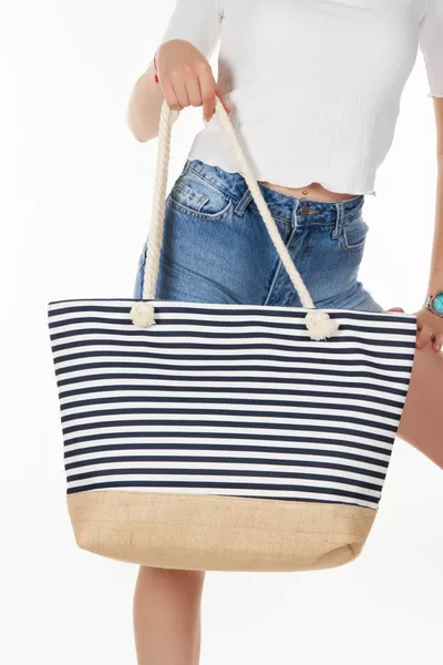 Women's Zip Beach Bag Straw Jute Fabric Bag Hand and Shoulder Bag Picnic Bag