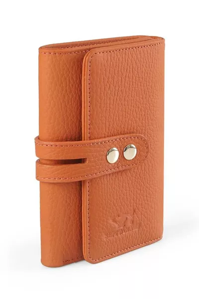 محفظة وبطاقات نسائية من الجلد الطبيعي بتفاصيل ذهبية