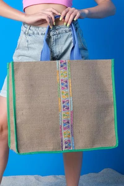 Plaj Çantası Jüt Etnik Desen