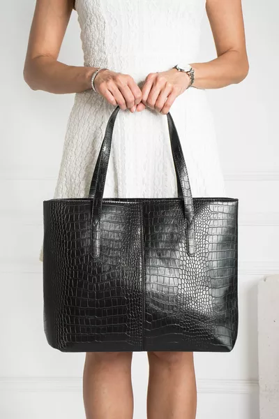 Sac femme grande taille à motif crocodile avec deux manches et fermeture éclair, sac à bandoulière, sac à main, sac pour ordinateur portable