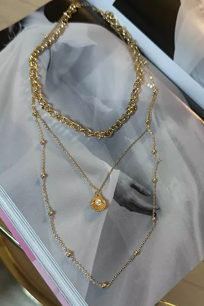 Drie dubbele schelp hanger ketting