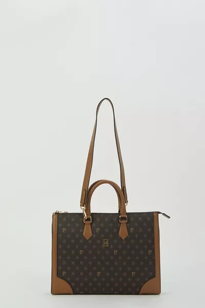 حقيبة كتف نسائية من المونوغرام باللون البني 
