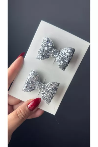 مشبك شعر فضي للأطفال، قطعتان، شكل قوس صغير ميني لونا