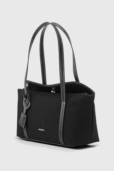 Borsa a Tracolla Nera in Tela per Bowling con Coperchio 