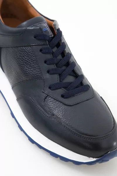 Herren Dunkelblaue Turnschuhe aus echtem Leder