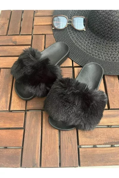 Tüylü Kadın Terlik Anatomik Taban Dış Mekan Ev Içi Çeyiz Misafir Terliği