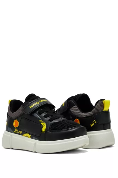 Chaussures Enfant Unisex Noir et Jaune à Fermeture Velcro, Coupe Confortable