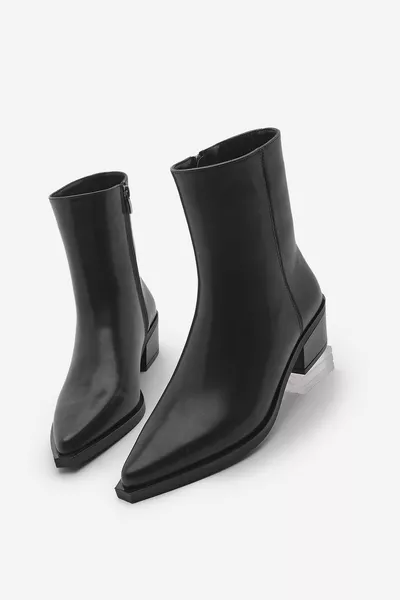 Kadın Sivri Burun Kovboy Kalın Topuk Western Bot Tahis Siyah