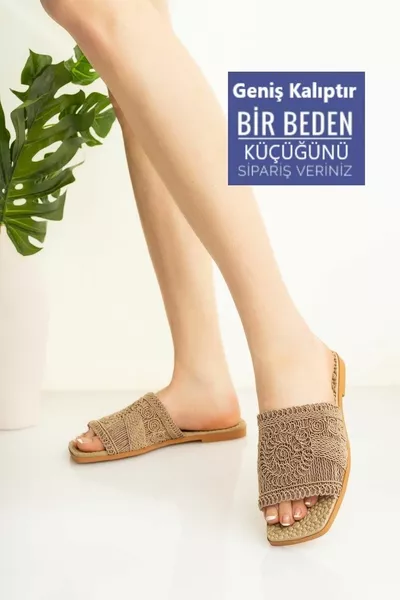 شبشب نسائي مريح بتفاصيل دانتيل عاري، موسمي جديد، شبك مطرز، شبشب صيفي للمنزل والمناطق الخارجية