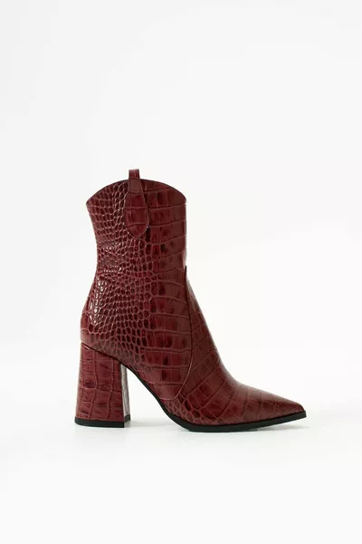 Women's Genuine Leather Croco Boots Burgundy