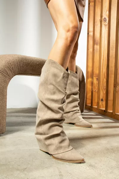 أحذية لير النسائية كاوبوي مجمعة المنك ماتي الجلود