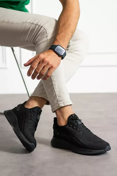 Chaussures de randonnée unisexes noires en tricot léger