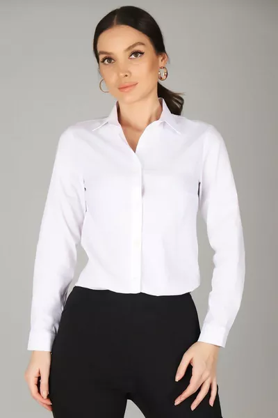 Chemise classique en coton lycra blanc à manches longues pour femme