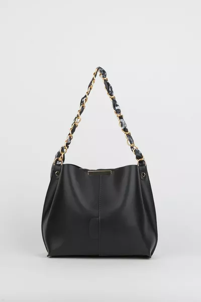 Foulard noir pour femmes en cuir souple 3 compartiments main bras et sac à bandoulière avec accessoires de chaîne