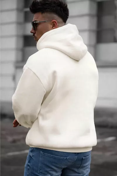 Sweat à capuche droit écru écru surdimensionné 3 fils surélevé Shabby Loose Fit pour homme