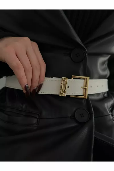Inscribed Bridge Gold Buckle Women Belt, Pants Belt, Jacket Belt, Dress Belt, Shirt Belt