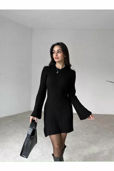 Mini geribbelde gebreide winterjurk voor dames