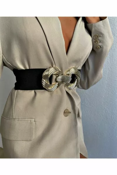 Elastic Women's Belt With Gold Buckle, Jacket Belt, Shirt Belt, Dress Belt