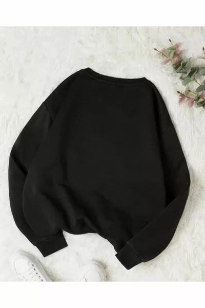 Unisex Black Bronklyn Printed Oversize Sweatshirt