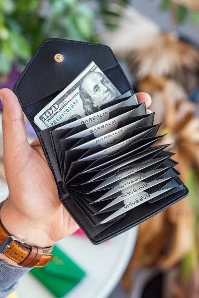 لفيف نباتي الجلود الأكورديون الأسود حامل بطاقة محفظة المرأة