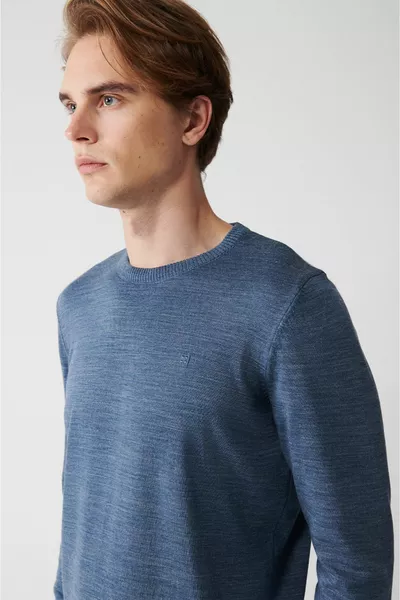 Herren Indigo Strickpullover Rundhalsausschnitt Fusselfrei Regular Fit 