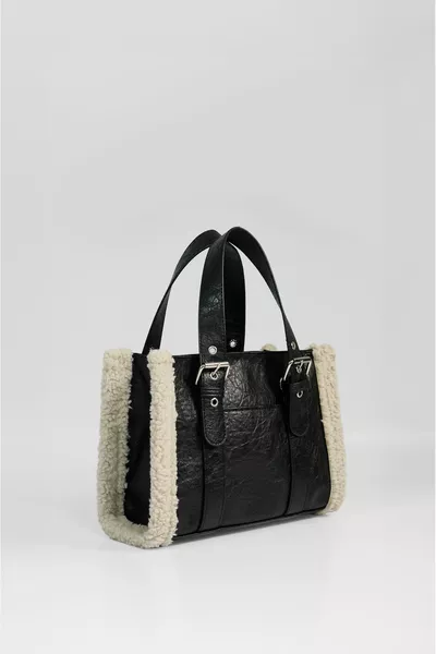 Черная меховая плюшевая сумка на средней подкладке для рук и плеча