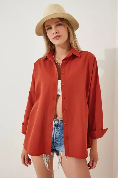 Dames Tile Oversize Long Basic Shirt 