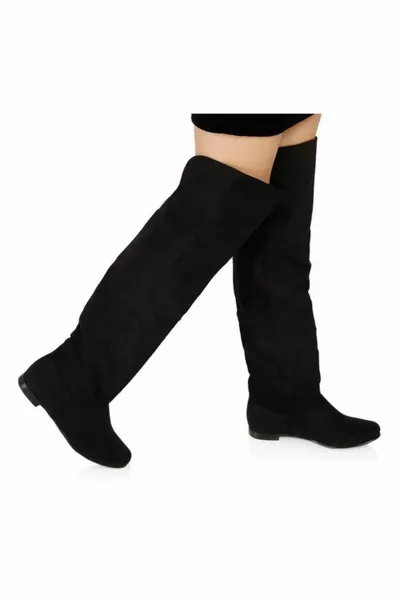 Big Size Women Boots Laptop Black Suede Size 