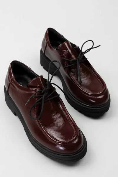 Genuine Leather Thick Sole Lightweight Oxford Shoes anl. Burgundy Patent Leather