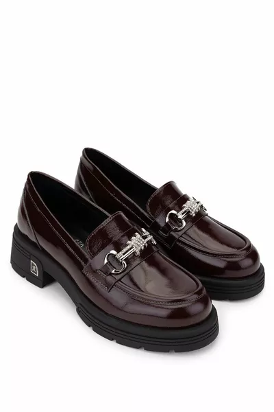 Дамски обувки от естествена кожа бордо лачени обувки