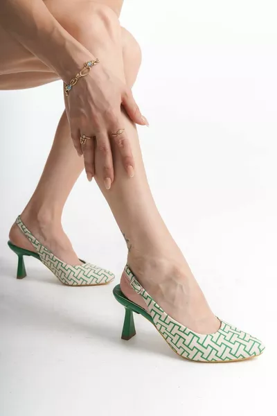  Talons ouverts à motifs géométriques verts