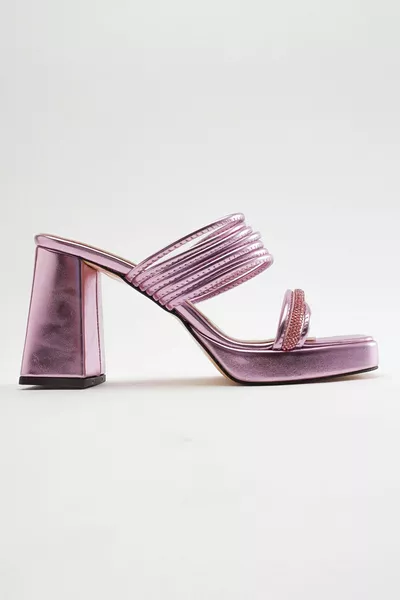 Sasha Casual Style Elegante Pietra Coulisse Sandali Pantofole - Lillà Metallizzato