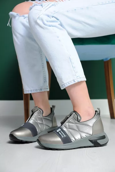 Tommy Metallic Grey Детайлни маратонки с цип