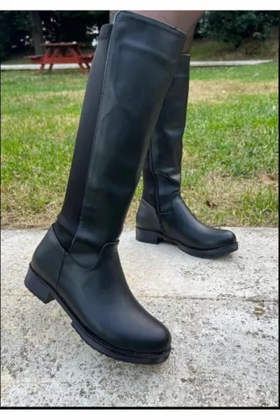 FASHION AHZEN Dames Back Stretch Gedetailleerde Lange Laarzen Laarzen Rubberen Zool Dames Laarzen