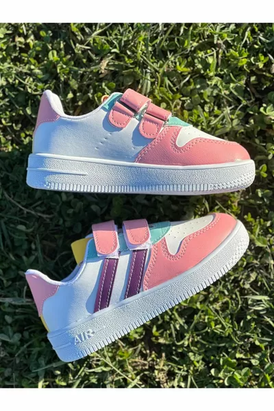 Casual Girls Boys Sneakers Velcro Double Stripe Comfortable Lightweight Fit Pink Purple Sneakers 