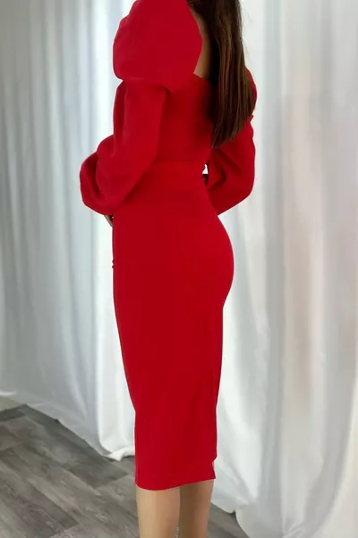 أحمر الأميرة كم شق مفصل القلب طوق ميدي طول اللباس