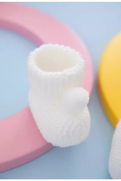 Ecru Baby Booties Knitwear Booties with Pompoms