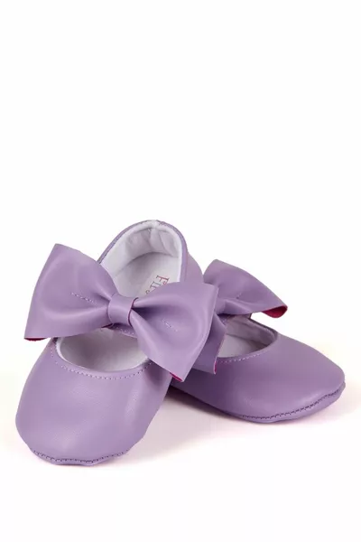 Lila Baby Girl Faux Leather Bow Ballerina's Eerste Stap Schoenen