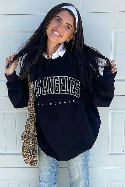 Schwarzes Damen-Oversize-Sweatshirt mit Los Angeles-Print für Damen