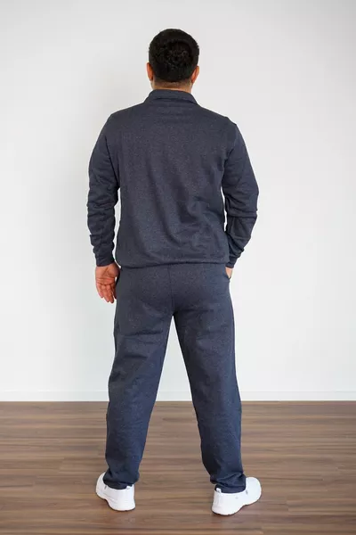 الرجال النيلي الوقوف الياقة المدورة عارضة تناسب نصف سستة بدلة رياضية مجموعة 