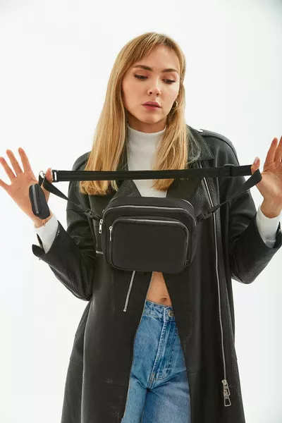 Black  Canvas Women's Crossbody Shoulder Bag with 2 Compartments and Wallet with Adjustable Strap B: W: W: