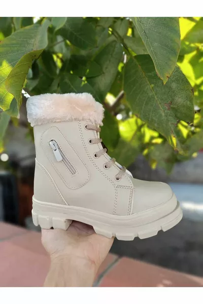 Детска кожа Детайлна неплъзгаща се подметка Леки ботуши с връзки и цип